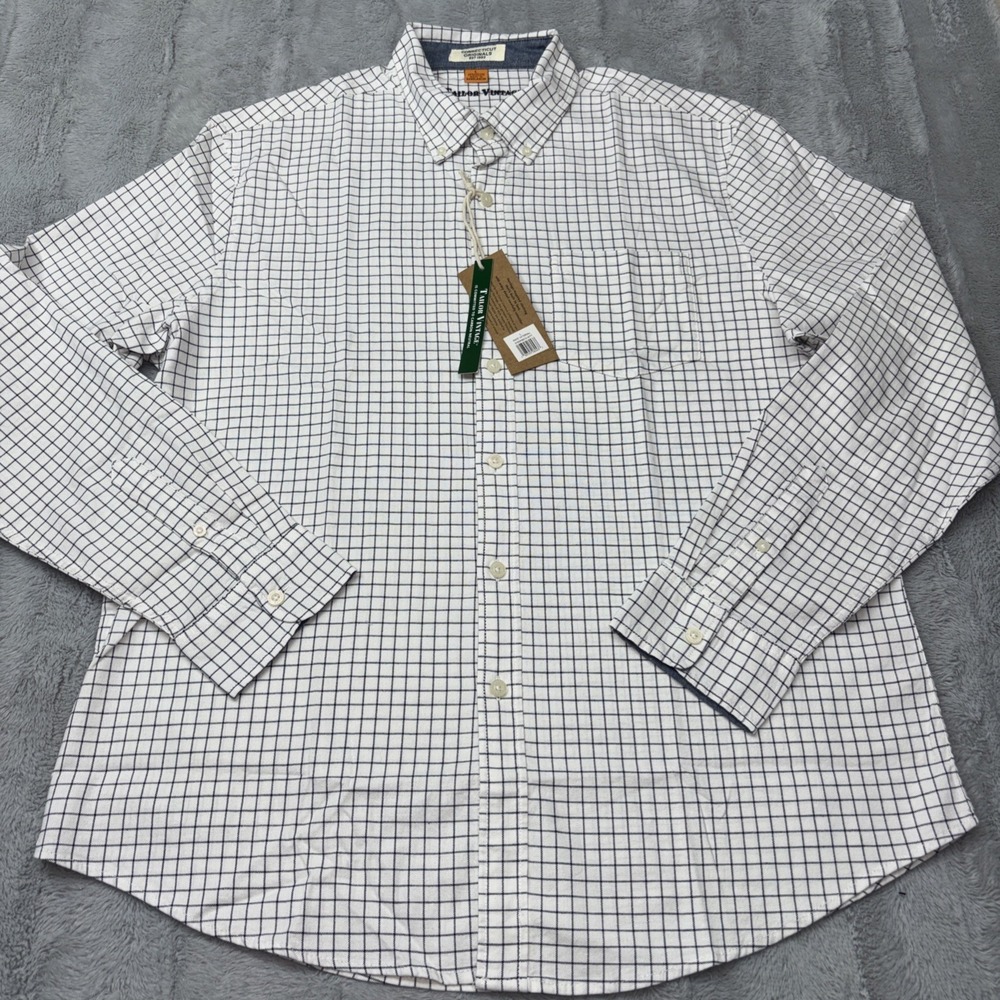 Tailor Vintage white tattersall button-down shirt Grid Pattern L Long Sleeve NWT
